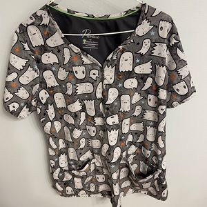 Ghost Halloween Scrub Top